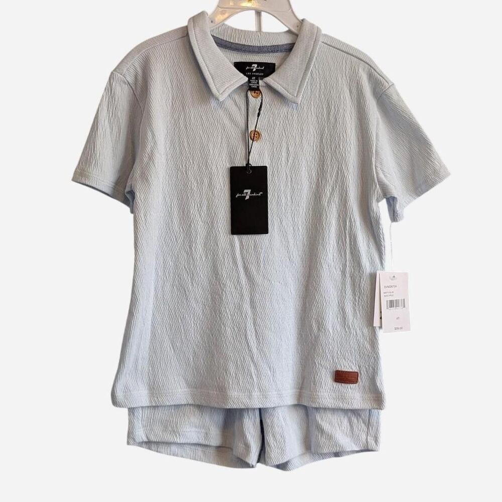 Misty Light Blue Boys Size 4T Short Sleeve Polo Shorts Set 7 For All Mankind